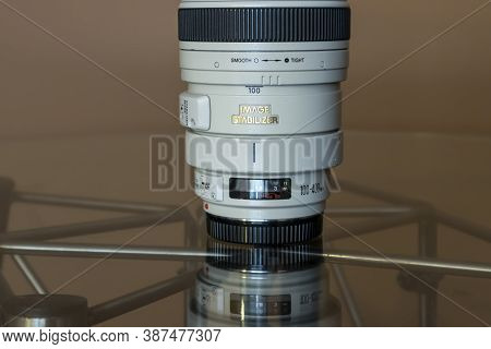 Cologne, Germany - September 28th 2020: A German Photographer Taking Detailed Pictures Of His Canon 