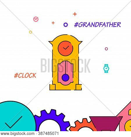 Grandfather Clock Filled Line Vector Icon, Simple Illustration, Clock, Time Related Bottom Border.