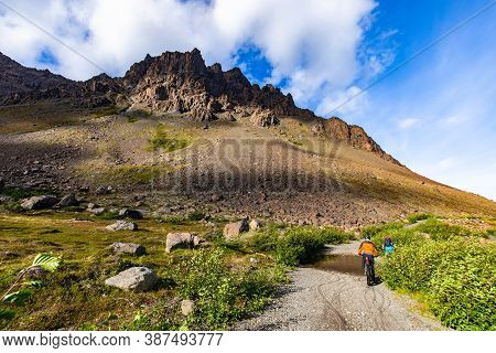 Scenic View Of Alaskan Flattop Glen Alps With Mountain Bikes