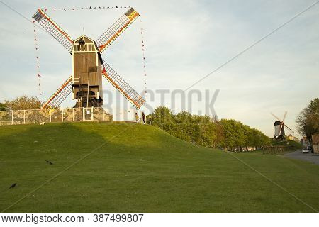 Bruges (brugge), Belgium. 5 May 2016. Old Windmill In Bruges.