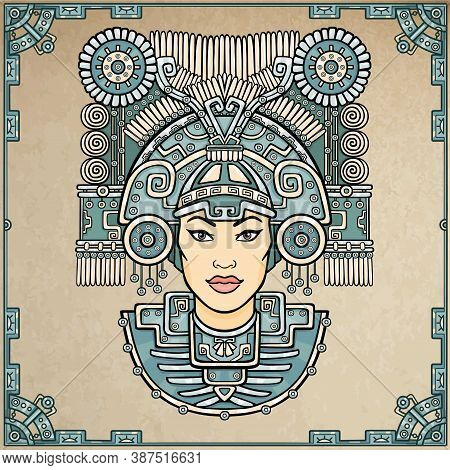 Pagan Goddess. Motives Of Art Native American Indian. Vector Illustration, Background - Imitation Of