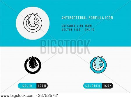 Antibacterial Formula Icons Set Editable Stroke Vector Illustration. Antiseptic Gel Chemical Concept