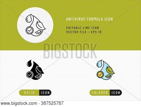 Antivirus Formula Icons Set Editable Stroke Vector Illustration. Antibacterial Gel Chemical Concept.