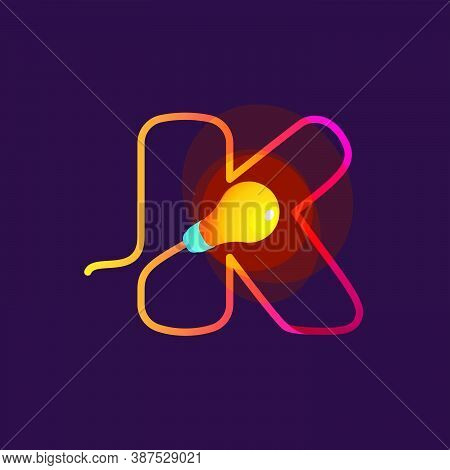 K Letter Logo Made Of Light Bulb And Power Cable. Designed For Electricity Advertising, Creative Ide