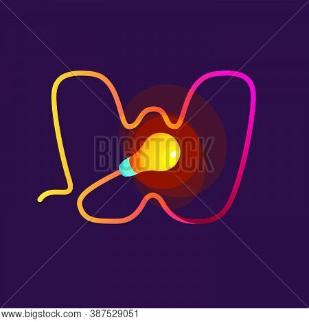 W Letter Logo Made Of Light Bulb And Power Cable. Designed For Electricity Advertising, Creative Ide