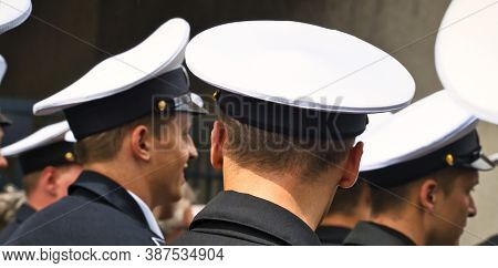 Rouen, France - June Circa, 2019. Unidentified Sailors Parade In Streets At The Festival Of The Navy