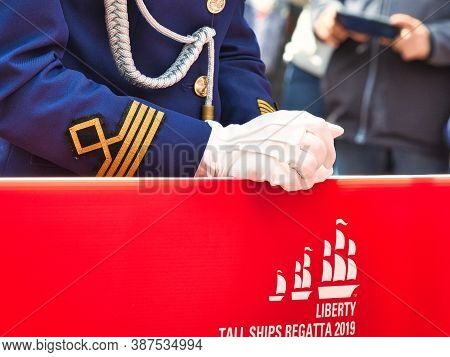 Rouen, France - June Circa, 2019. Unidentified Sailors Parade In Streets At The Festival Of The Navy