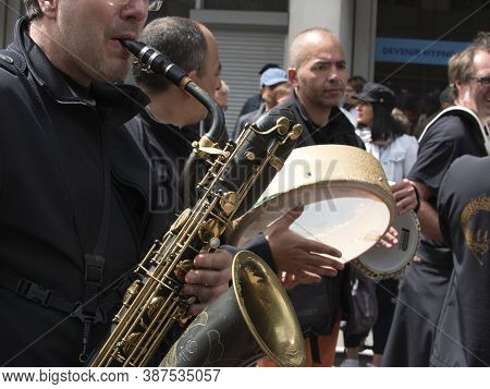 Rouen, France - June Circa, 2019. Unidentified Sailors Parade In Streets At The Festival Of The Navy