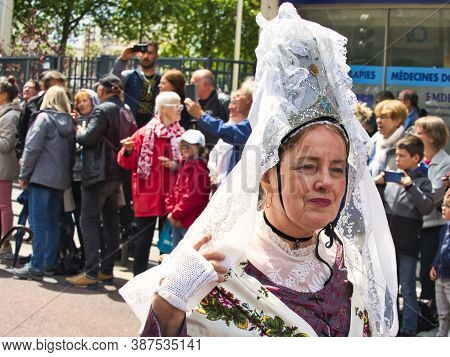 Rouen, France - June Circa, 2019. Unidentified Sailors Parade In Streets At The Festival Of The Navy