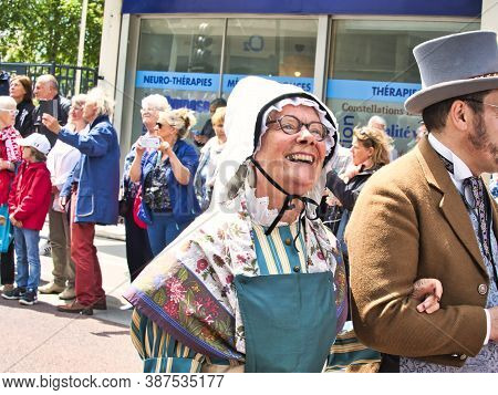 Rouen, France - June Circa, 2019. Unidentified Sailors Parade In Streets At The Festival Of The Navy