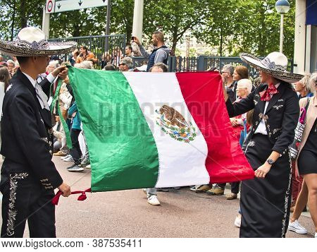 Rouen, France - June Circa, 2019. Unidentified Sailors Parade In Streets At The Festival Of The Navy