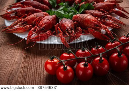 River Boiled Crayfish Top View River Boiled Crayfish Top View