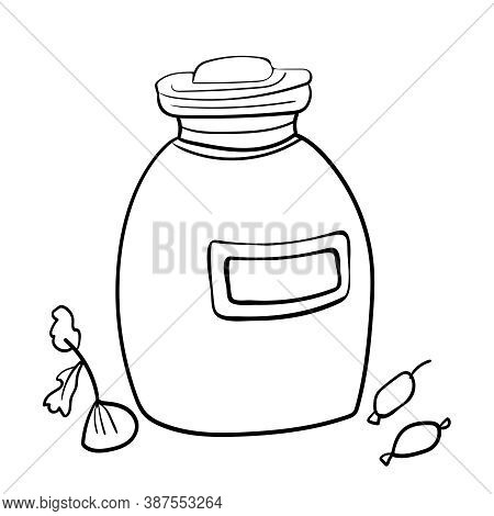 Cute Illustrationtion Jar, Vector Doodle Illustration. Vector Illustration By Hand. Coloring Page Or