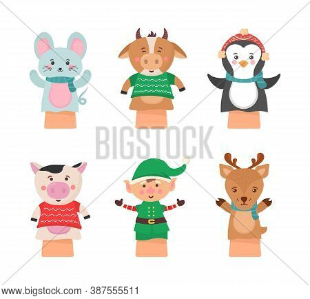 Cartoon Vector Icon Isolated On White Background Theater Puppets. Hands Puppets Play Doll, Cute And 