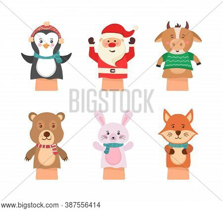 Cartoon Vector Icon Isolated On White Background Theater Puppets. Hands Puppets Play Doll, Cute And 