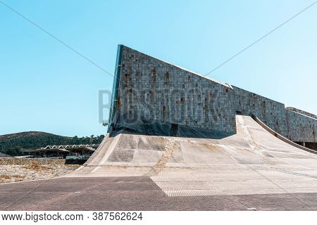 Santiago De Compostela, Spain - July 18, 2020: View Of City Of Culture Of Galicia. Situated On The T