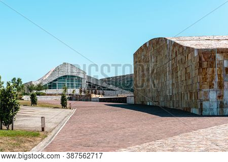 Santiago De Compostela, Spain - July 18, 2020: View Of City Of Culture Of Galicia. Situated On The T