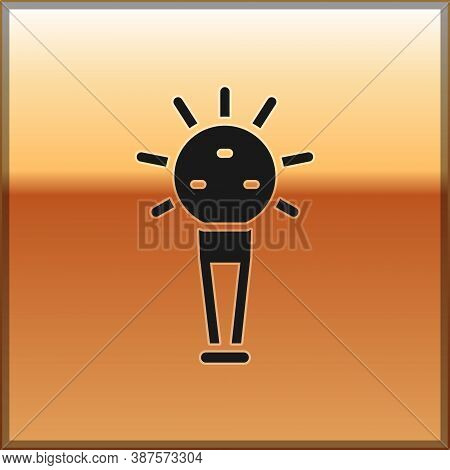 Black Mace, Symbol Of Ukrainian National Power Icon Isolated On Gold Background. Traditional Weapons
