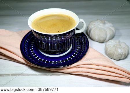 Retro Dark Blue Coffee Cup With Coffee