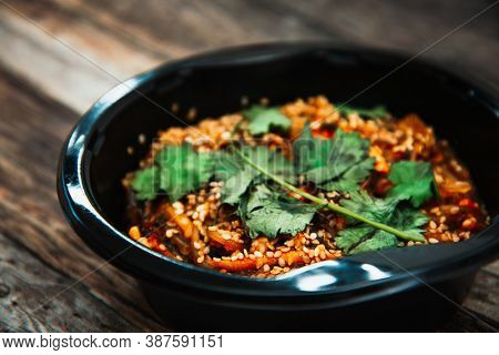 Korean Japchae recipe with chicken Sweet potato vermicelli, vegetables