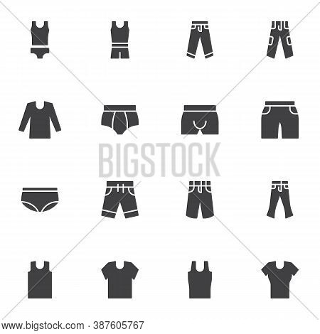 Underwear Clothes Vector Icons Set, Modern Solid Symbol Collection, Filled Style Pictogram Pack. Sig