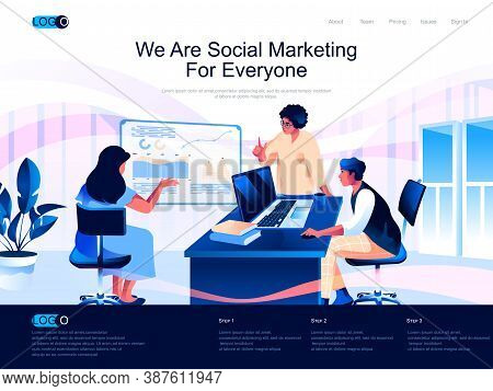 We Are Social Marketing For Everyone Isometric Landing Page. Marketing Research, Smm And Seo Isometr