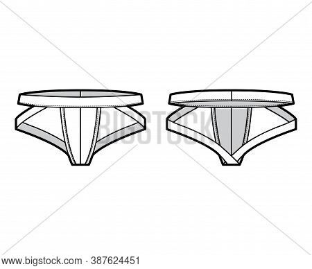 Jockstrap Underwear Technical Fashion Illustration With Elastic Waistband, Athletic Supporter. Flat 