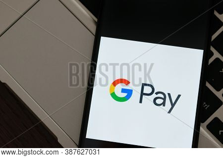 Krakow, Poland - September 30, 2020: Gpay Application Sign On The Screen Smartphone. Google Pay Is A