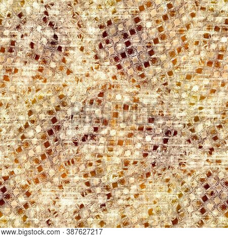 Seamless Modern Sepia Brown Blockprint Collage Print. Grunge Watercolor Texture Background. Worn Mot