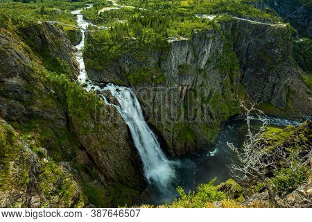 Voringfossen, Norway, the largest waterfall in the country, panorama
