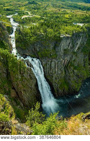 Voringfossen, Norway, the largest waterfall in the country, panorama