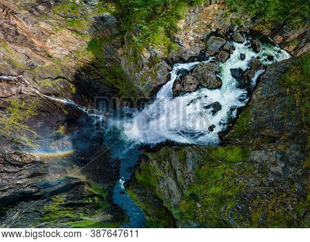 Voringfossen, Norway, the largest waterfall in the country, panorama