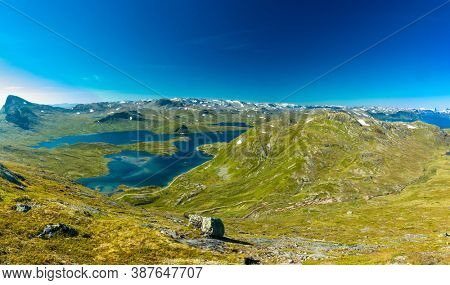 Hiking in amazing Jotunheimen National Park in Norway, Synshorn Mountain