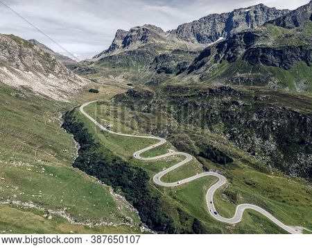 Drone Photo Of Winding Roads On Julierpass In Switzerland