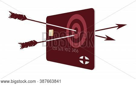 Two Arrows Penetrate An Archery Target On A Generic Crecit Or Debit Card. Illustrates Being On Targe