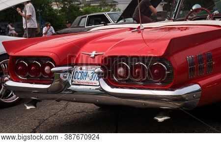 Toronto, Canada - 08 18 2018: Tail Lights Framed In Chrome Nozzles, Chrome Bumper And Side Decoratio