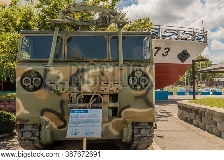 Seosan, South Korea; September 13, 202: Front View Of M548 Tracked Cargo Carrier With Mount For Mach