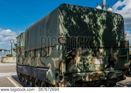 Seosan, South Korea; September 13, 202: Rear Side View Of M548 Tracked Cargo Carrier On Display At S