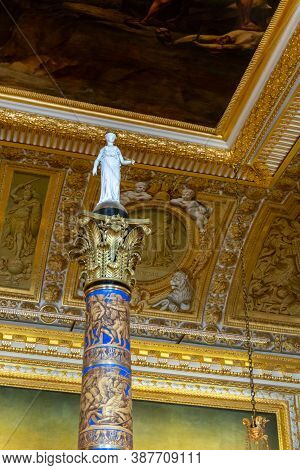 Versailles, France - August 28, 2019 : In The Centre Of The Coronation Room Stands The Column From T