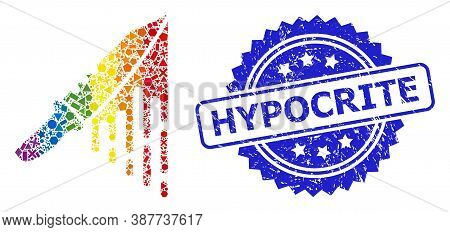 Rainbow Colorful Vector Blood Knife Collage For Lgbt, And Hypocrite Dirty Rosette Seal Print. Blue S