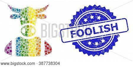 Bright Colored Vector Cow Boy Collage For Lgbt, And Foolish Unclean Rosette Stamp Seal. Blue Stamp S