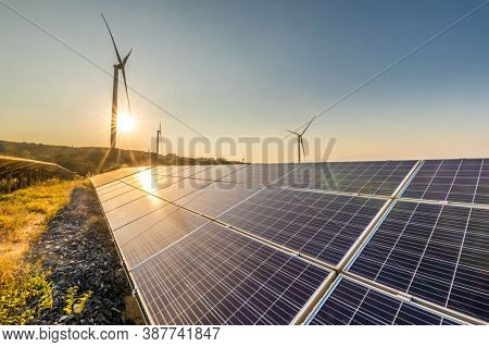 Solar Panel(solar Cell) With The Cloud On Sky, Solar Energy Panel Photovoltaic Cell, Hot Climate Cau