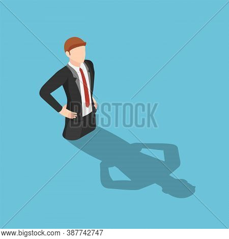 Falt 3d Isometric Businessman Drowning In His Shadow. Business Failure And Ego Concept.