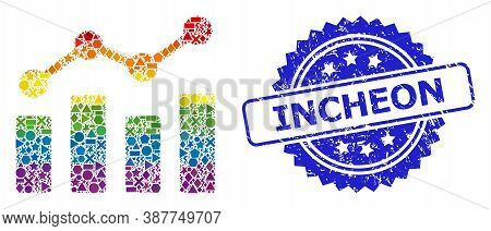 Bright Colored Vector Trend Chart Mosaic For Lgbt, And Incheon Corroded Rosette Stamp. Blue Stamp Se