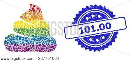 Rainbow Colored Vector Shit Mosaic For Lgbt, And 101.00 Grunge Rosette Stamp Seal. Blue Stamp Seal C