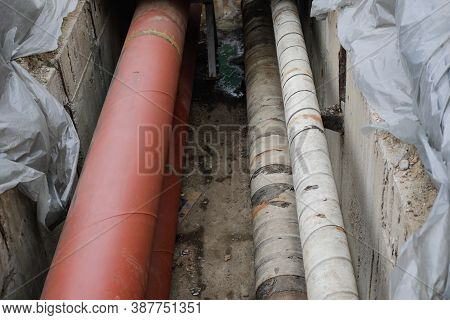 Bucharest, Romania - October 1, 2020: Hole In The Ground Made By The City Hall Workers To Change Hot