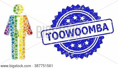 Bright Colored Vector Happy Boss Mosaic For Lgbt, And Toowoomba Dirty Rosette Seal Print. Blue Stamp