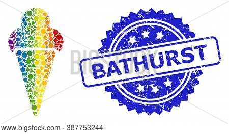 Rainbow Vibrant Vector Icecream Collage For Lgbt, And Bathurst Unclean Rosette Stamp. Blue Stamp Sea