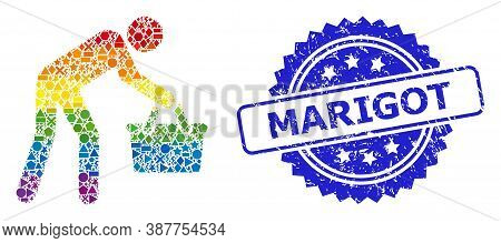 Spectrum Vibrant Vector Tired Buyer Persona Mosaic For Lgbt, And Marigot Textured Rosette Stamp. Blu
