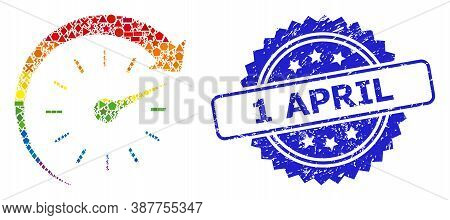Rainbow Colorful Vector Time Forward Collage For Lgbt, And 1 April Textured Rosette Seal Print. Blue